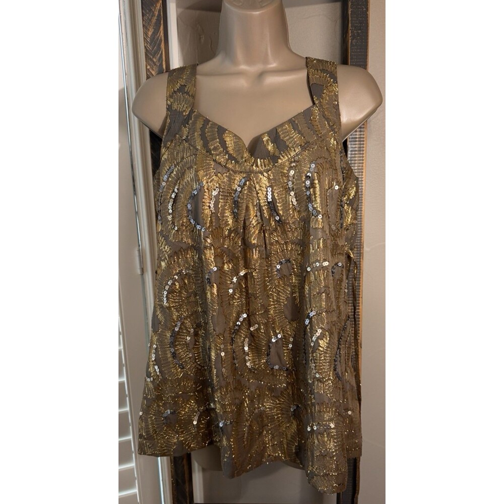 MISS ME Silk blouse fully lined Gold and Silver accents, Amazing! Sz L